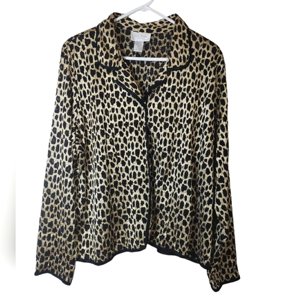 Vue' Point Woman by Jordan Vintage Cardigan Jacket Leopard Sheer Mesh Size 3X - Picture 1 of 7